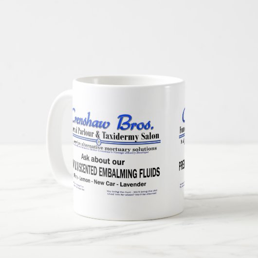 Crenshaw Bros Scented Embalming Fluid Promo Kaffeetasse (Vorderseite Links)
