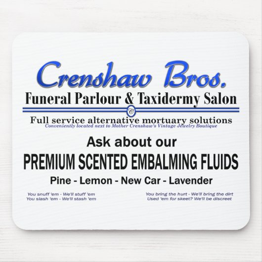 Crenshaw Bros Scented Embalming Fluid Promo Mousepad (Vorne)