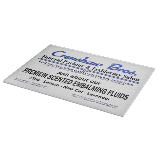 Crenshaw Bros Scented Embalming Fluid Promo Schneidebrett (Ecke)