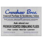 Crenshaw Bros Scented Embalming Fluid Promo Schneidebrett (Vorderseite)