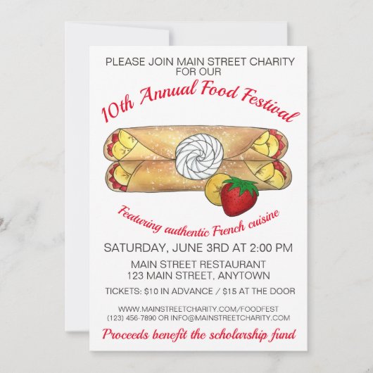 Crêpe Pancake France Französisch Food Festival Cre Einladung (Vorderseite)