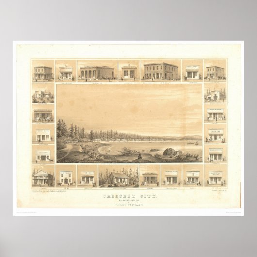 Crescent City, CA. Panoramakarte 1857 (0465A) Poster (Vorne)