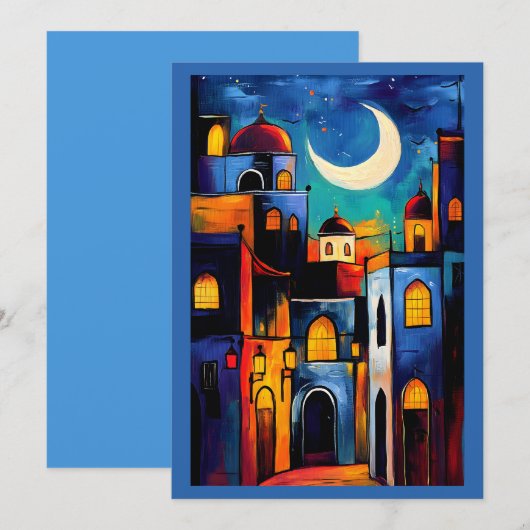 Crescent Glow | Ramadan Geometric Mosques Einladung (Vorne/Hinten)
