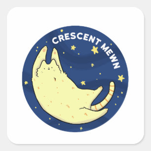 Crescent Mewn Cat and Moon Pun Aufkleber