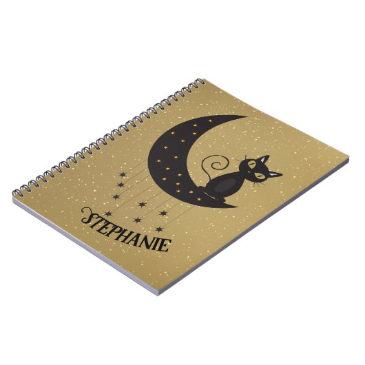 Crescent Moon and Black Cat Gold Notebook Notizblock (Linke Seite)