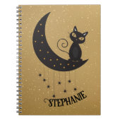 Crescent Moon and Black Cat Gold Notebook Notizblock (Vorderseite)