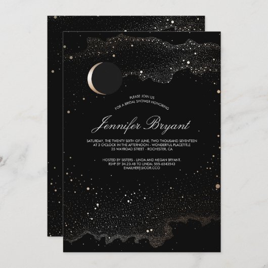 Crescent Moon and Night Stars Brautparty Einladung (Vorne/Hinten)