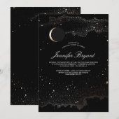 Crescent Moon and Night Stars Kinderdusche Einladung (Vorne/Hinten)