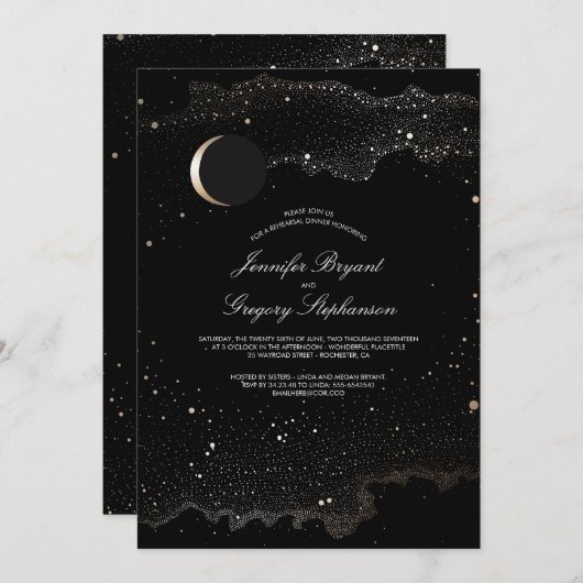 Crescent Moon and Night Stars Probe Dinner Einladung (Vorne/Hinten)