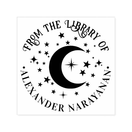 Crescent Moon and Stars "From the library" Name Permastempel (Design)