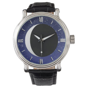 Crescent Moon auf einem Sternenhimmel Armbanduhr