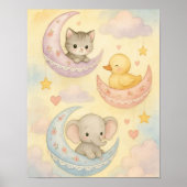 Crescent Moon Baby Animals Baby Girl Kinderzimmer Poster (Vorne)