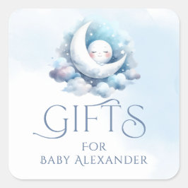 Crescent Moon Baby Face gibt Typografie Quadratischer Aufkleber