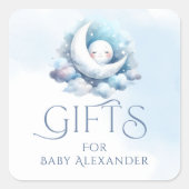 Crescent Moon Baby Face gibt Typografie Quadratischer Aufkleber (Vorderseite)