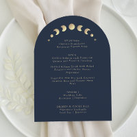 Crescent Moon Blue Arch Wedding Menu Card