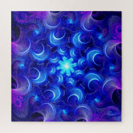 Crescent Moon Blue Fractals Puzzle