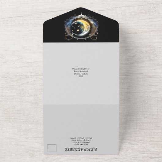 Crescent moon bridal couple silhouette celestial all in one einladung (Außenbereich)