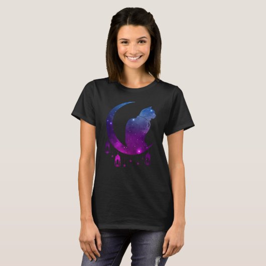 Crescent Moon Cat Mystical Pastel Goth T-Shirt (Vorne ganz)