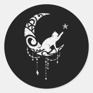 Crescent Moon Cat Star Mystische Himmelsfrauen Gi Runder Aufkleber
