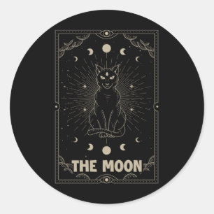 Crescent Moon Cat Tarot Card Graphic for Tarot Cat Runder Aufkleber