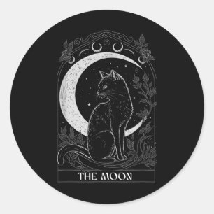 Crescent Moon Cat Tarot Card Graphic for Tarot Cat Runder Aufkleber