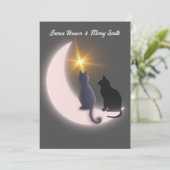 Crescent Moon Cats in Liebe Gold Star Hochzeit Einladung (Stehend Vorderseite)