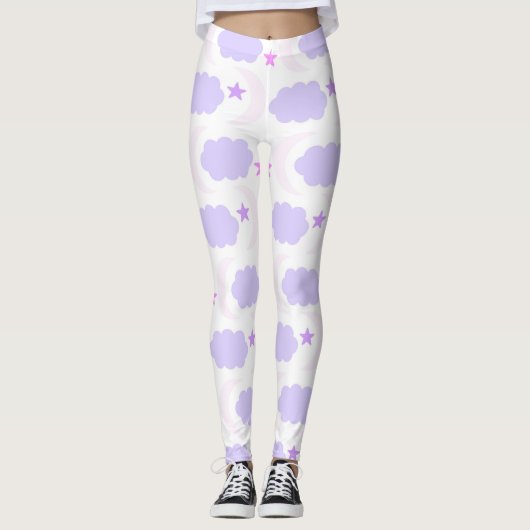 Crescent Moon Clouds Stars Pattern Pink Purple Leggings (Vorderseite)