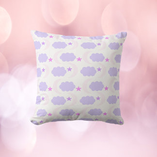 Crescent Moon Clouds Sterne Muster Pink Lila Kissen