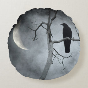 Crescent Moon Crow Rundes Kissen