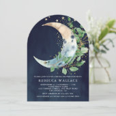 Crescent Moon Eucalyptus Arch Navy Brautparty Einladung (Stehend Vorderseite)