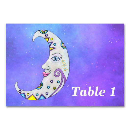 Crescent Moon Extravagante farbenfrohe Markierunge Tischnummer (Rückseite)