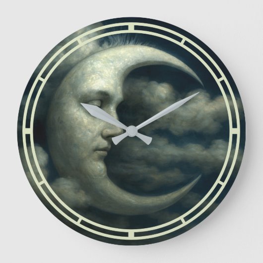 Crescent Moon Face Große Wanduhr (Vorderseite)