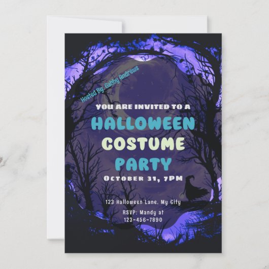 Crescent Moon Forest Hexe, grauenhaft Halloween Einladung (Vorderseite)