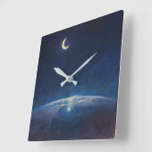 Crescent Moon from Space - Pastel Painting Style Quadratische Wanduhr (Winkel)