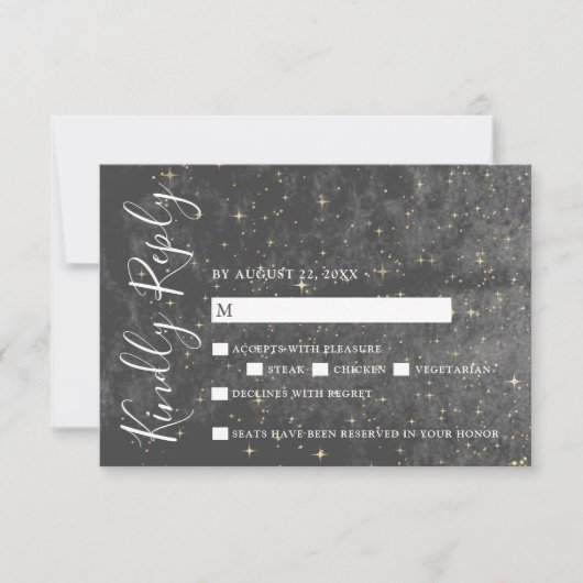 Crescent Moon Gold Celestial Wedding RSVP Card (Vorderseite)