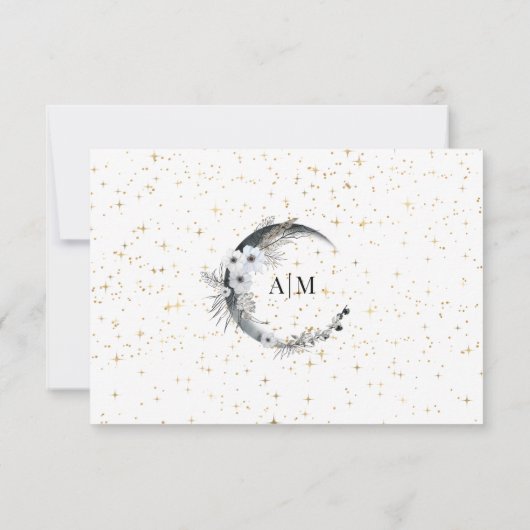 Crescent Moon Gold Celestial Wedding RSVP Card (Rückseite)