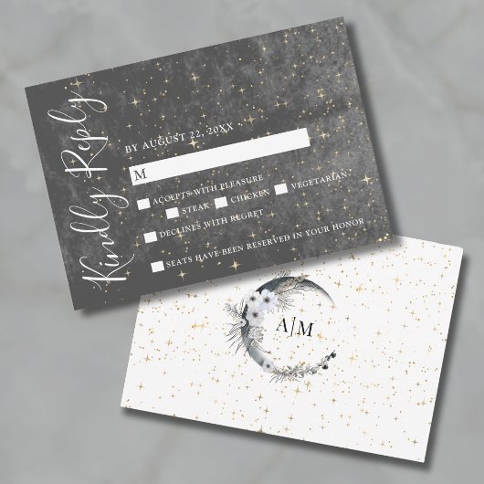 Crescent Moon Gold Celestial Wedding RSVP Card Karte