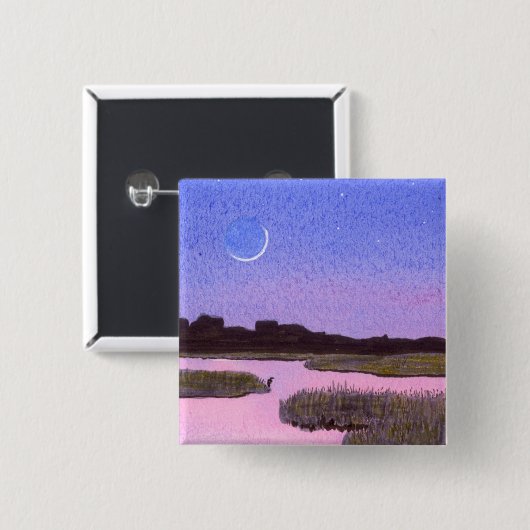 Crescent Moon & Heron Twilight Marsh Button (Vorne & Hinten)