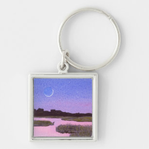 Crescent Moon & Heron Twilight Marsh Schlüsselanhänger