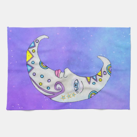 Crescent Moon Hübsche Formen Lila Geschirrtuch (Horizontal)