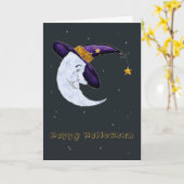 Crescent Moon in Hexenhut Halloween-Karte Karte (Gelbe Blume)