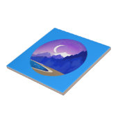 Crescent Moon, Lake and Mountains in Violet & Blue Fliese (Seite)