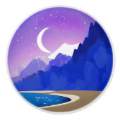 Crescent Moon, Lake and Mountains in Violet & Blue Keramikknauf (Vorderseite)