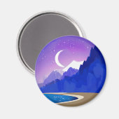 Crescent Moon, Lake and Mountains in Violet & Blue Magnet (Vorderseite/Rückseite)