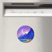 Crescent Moon, Lake and Mountains in Violet & Blue Magnet (In Situ (Geschirrspüler))