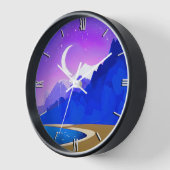 Crescent Moon, Lake & Mountains in Violet & Blue Uhr (Winkel)