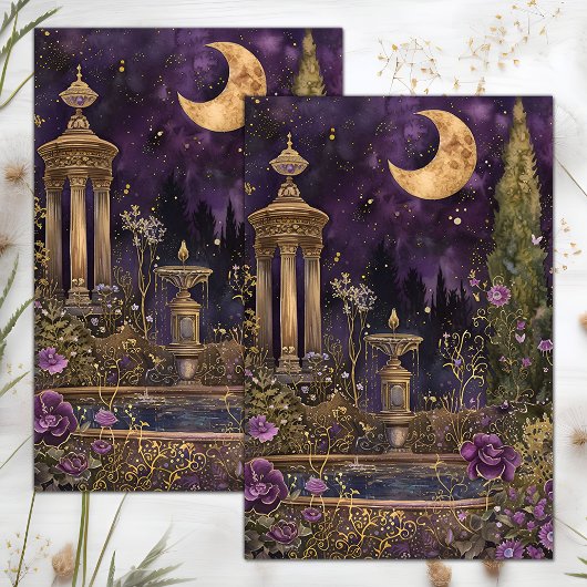 CRESCENT MOON LILA GARDEN DECOUPAGE TISSUPAPIER SEIDENPAPIER