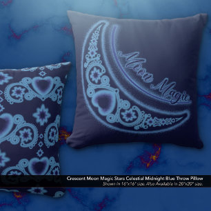 Crescent Moon Magic Stars Celestial Midnight Blue Kissen