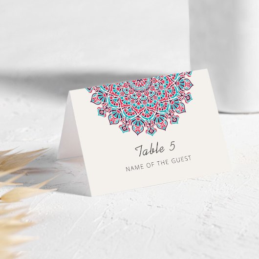 Crescent Moon Mandala Wedding Place Card Tischnummer