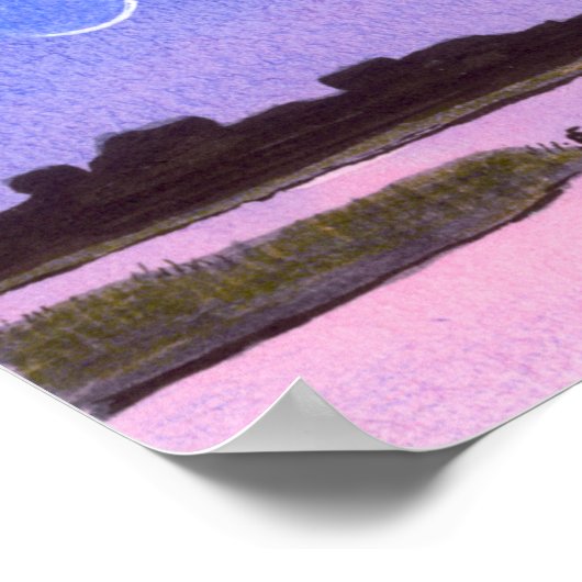 Crescent Moon Marsh & Heron Poster (Ecke)